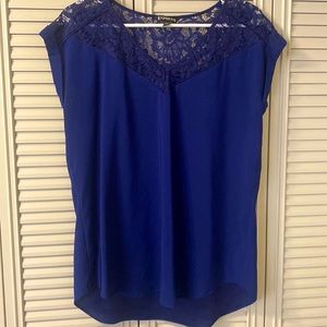Beautiful royal blue satin blouse with lace detail